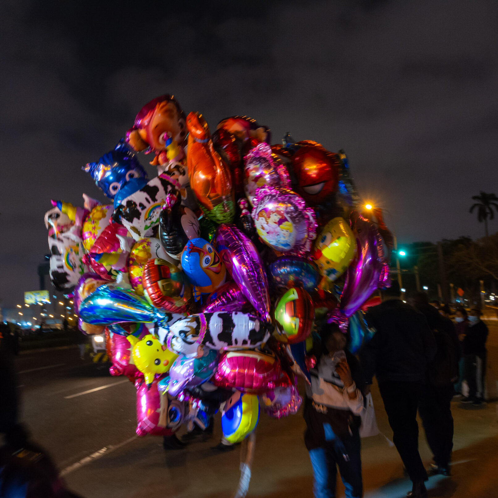 Street balloons at night