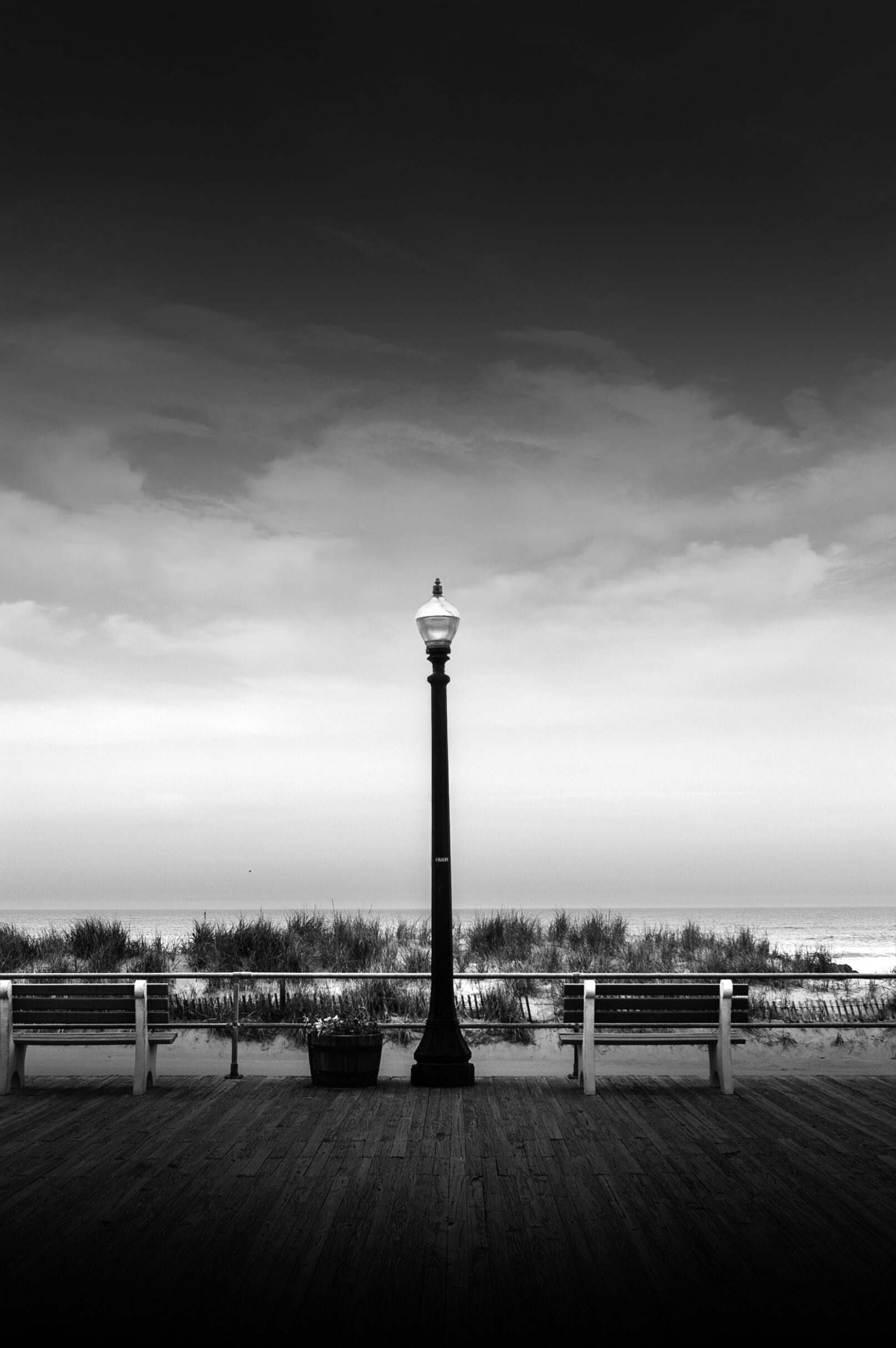 Beach lamp on boardwalk