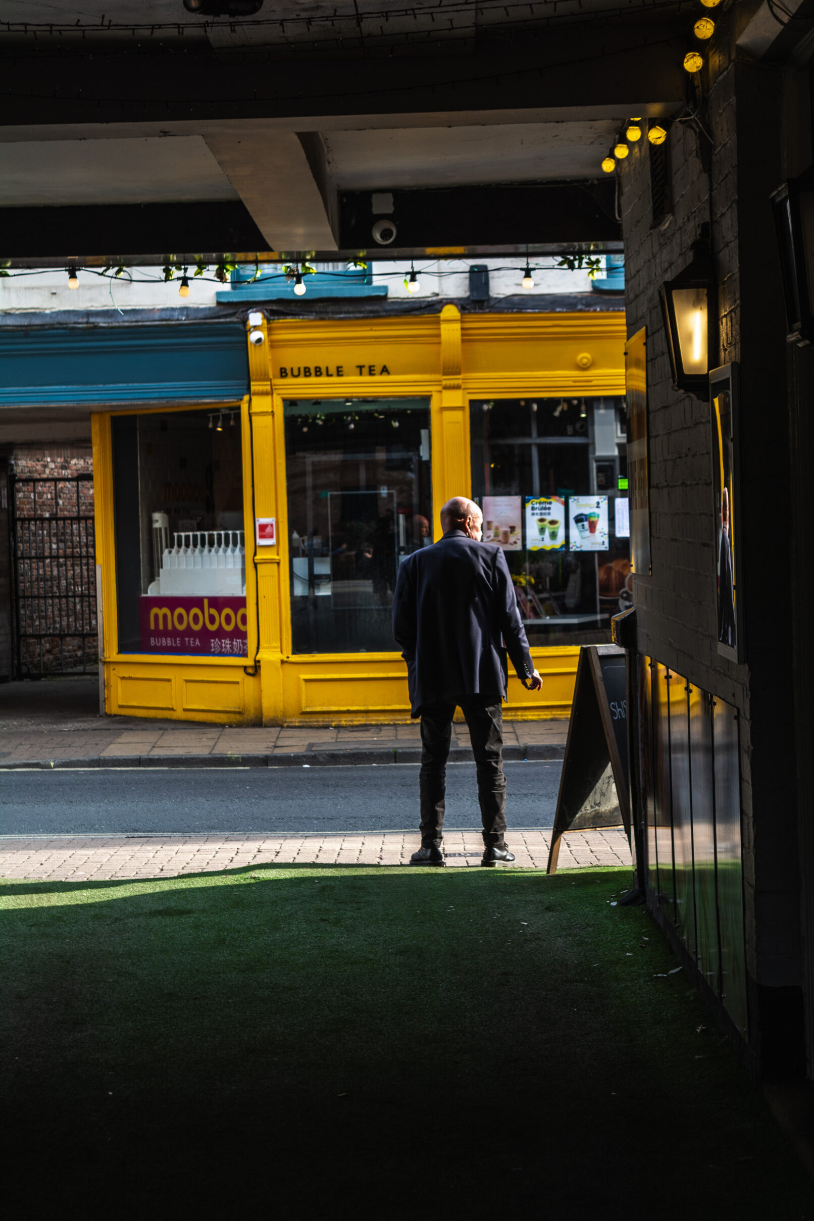 Man on street in York, England